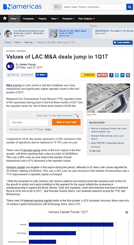 Values of LAC M&A deals jump in 1Q17